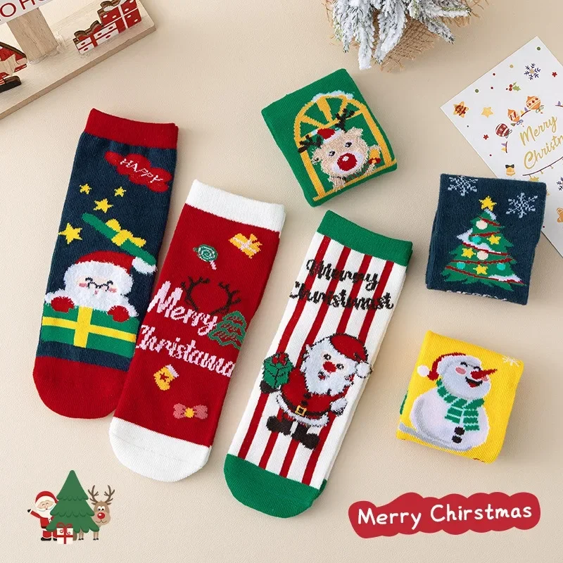 Children's Socks Winter Baby Tube Socks Red Socks Cartoon Festive Chinese New Year A-class Children's Sockings Snowman Christmas