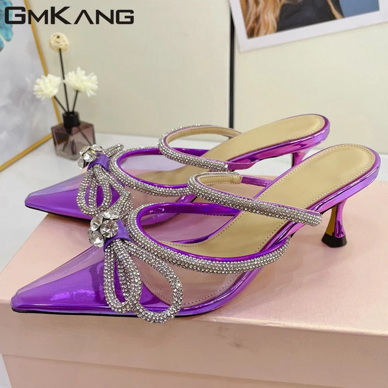 

Pointed Toe Mules High Heels Women Crystal Bling Dress Shoes Woman Sexy Slides Cup Heels Slippers Women Zapatillas Mujer