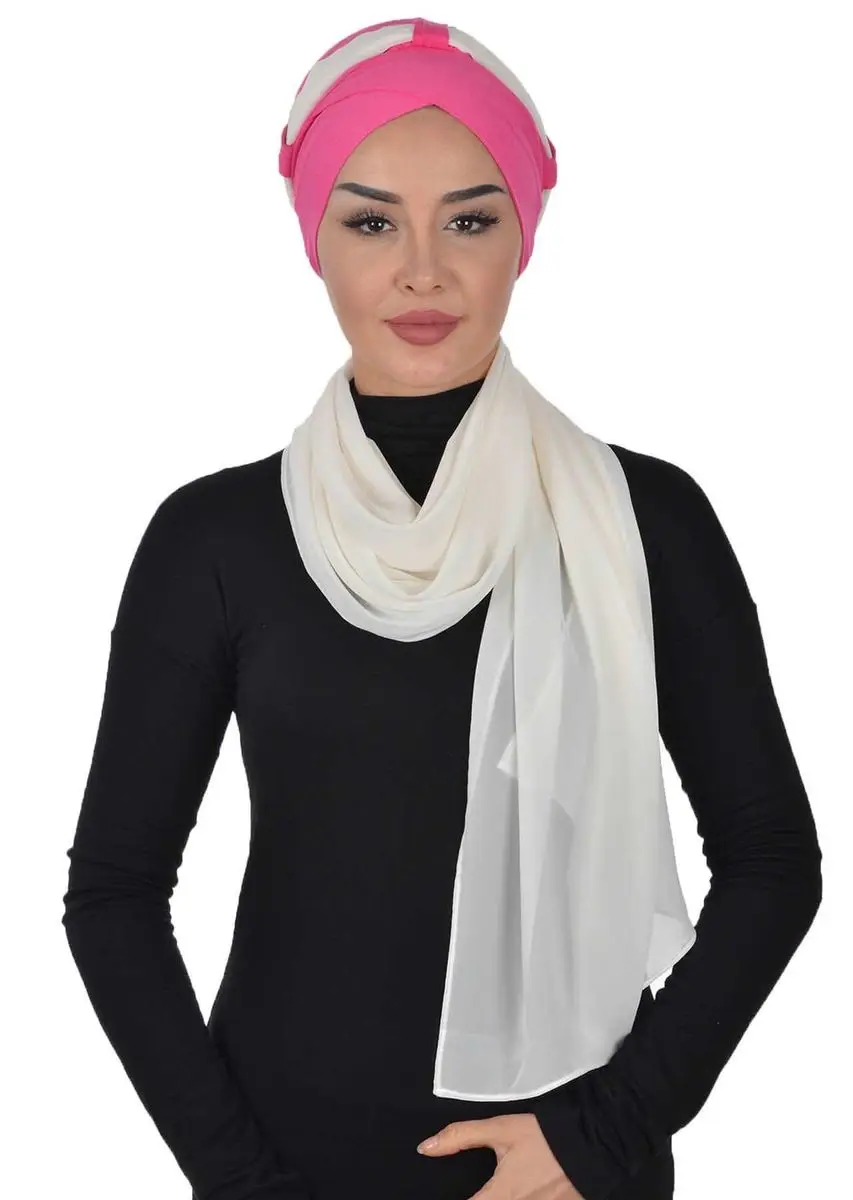 Combed cotton chiffon shawl fuchsia