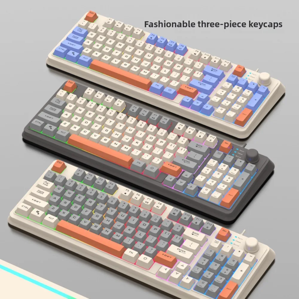 

Механическая проводная RGB-клавиатура с подсветкой, независимая ручка, регулируемая громкость, 94-клавишная RGB-клавиатура, разноцветный дизайн, светящаяся
