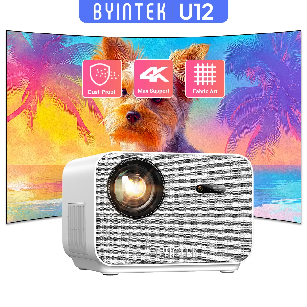 

Проектор BYINTEK LOVE U12 Full HD 1080P 4K 800 ANSI Android WiFi 6 с автофокусом, проекторы для домашнего кинотеатра для видео встреч с кино