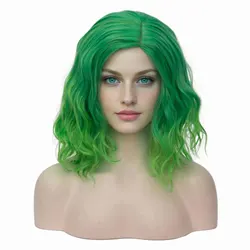 Synthetic Short Curly Bob Wavy Wig Girls Ombre Green 14
