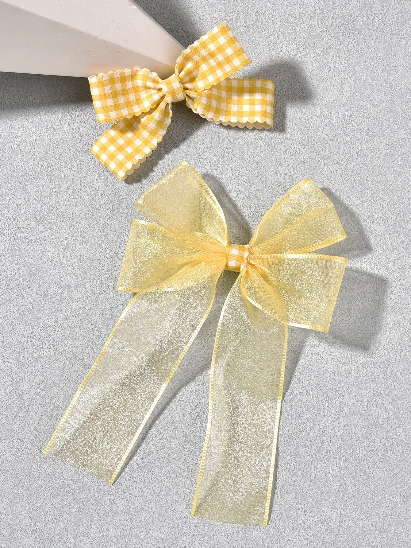 2 Pcs Cute Little Girl Hairpin Yellow Bow TiePlaid Fabric Hairpin Baby and Lady Hair Headpiece For Daily Dressing