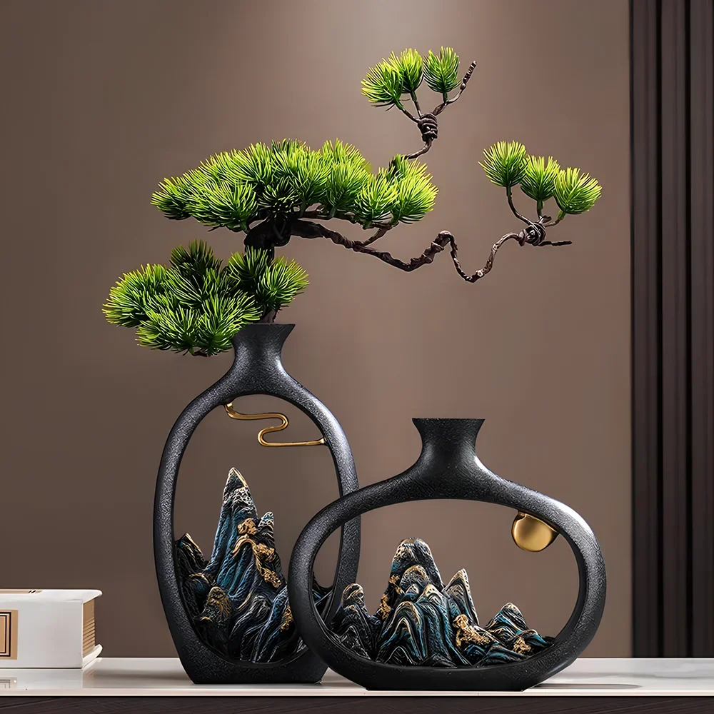 New Chinese-style Zen Landscape Vase Ornament, Living Room Home Wine Cabinet Decoration, Office Tea Room Bogu Rack Decoration