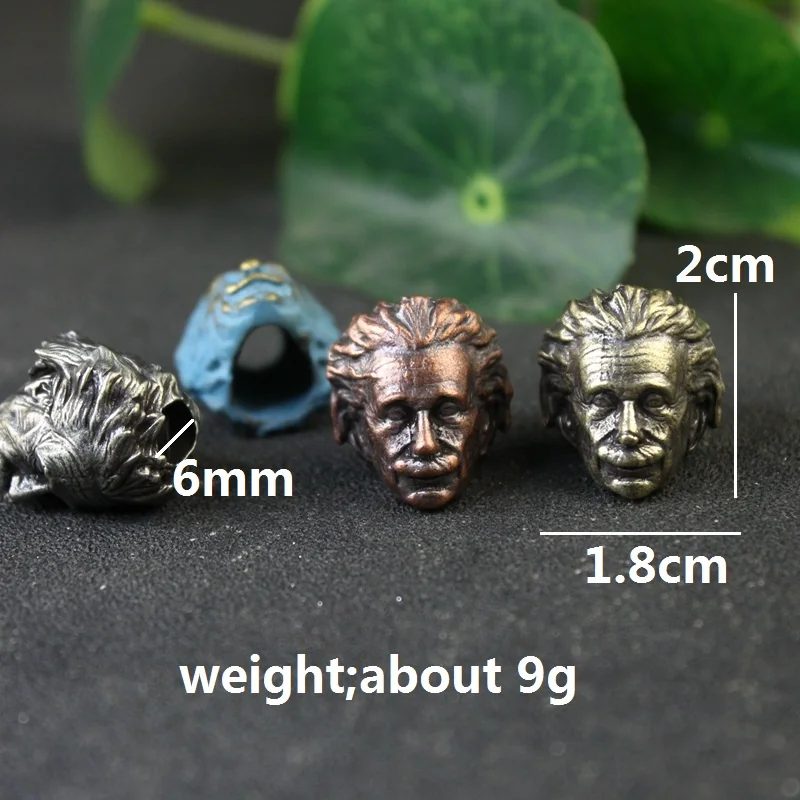 EDC Brass Great Physicist Head Sculpture Knife Bead Lanyard Pendants Charms Paracord Bead DIY Umbrella Rope Bracelet Accessories