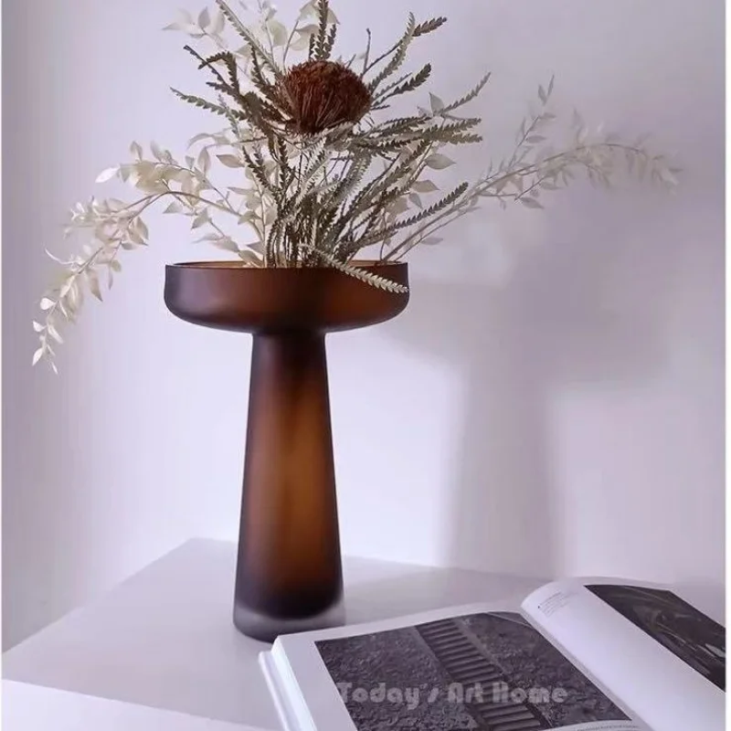Frosted Glass Vase Creative Ornament Home Living Room Dining Table Fresh Flower Vase Nordic Soft Decoration Light Luxury  Decor