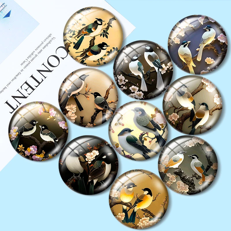 Flower Bird Art 12/18/20/25mm glass cabochon  bracelet pendant rings for jewelry demo earrings back Making findings