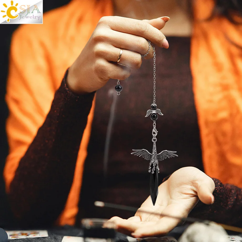 CSJA Vintage Crystal Angel Wings Pendulums for Dowsing Divination Natural Stone Energy Amethyst Pendant Pendule Pendulos H847 - view 5