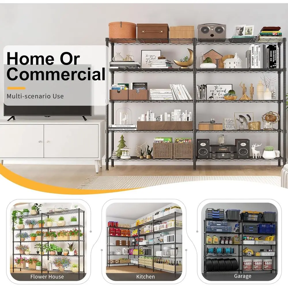 Scaffali Metallici Resistenti da 147 cm, 5 Ripiani Regolabili per Dispensa, Cucina e Garage - Nero