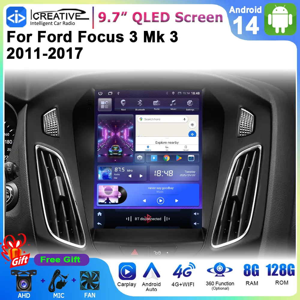 9,7 "Android Auto Carplay estéreo para Ford Focus 3 Mk 3 2011 - 2017 reproductor Multimedia para coche estilo Tesla Radio inteligente Navi GPS