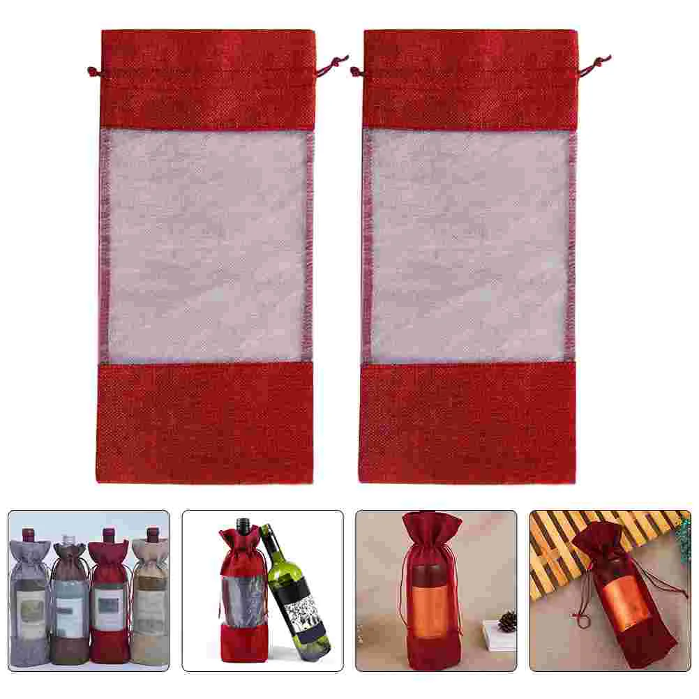 4 Pcs Burlap Bottle Bag Decorative Portable Bags Elegant Gift Holders Linen Convenient Packing Reusable