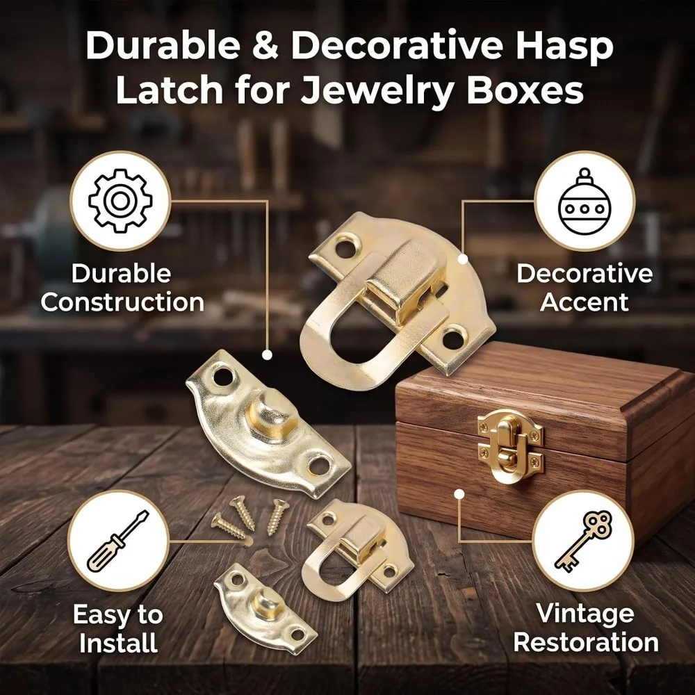 Iron Material Decorative Hasp Latch Gold Color 20mm Size Jewelry Box Lock Buckle Screws Included Yellow Finish Toggle Hasp Latch