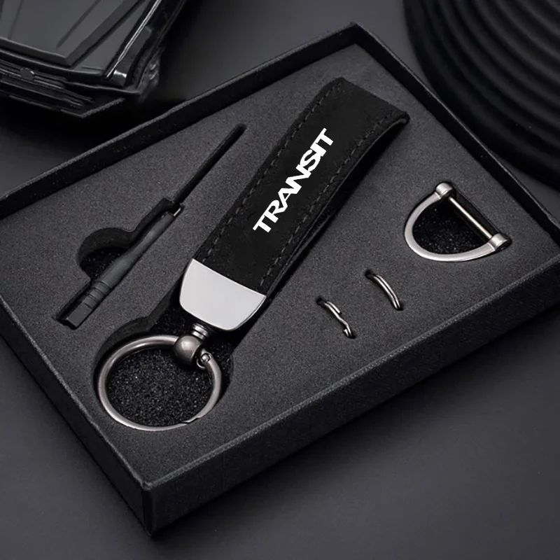 Car Key Chain Rings Metal Leather Keychain Exquisite Anti-lost Universal Keyring For Ford Transit MK6 MK7 Accessories