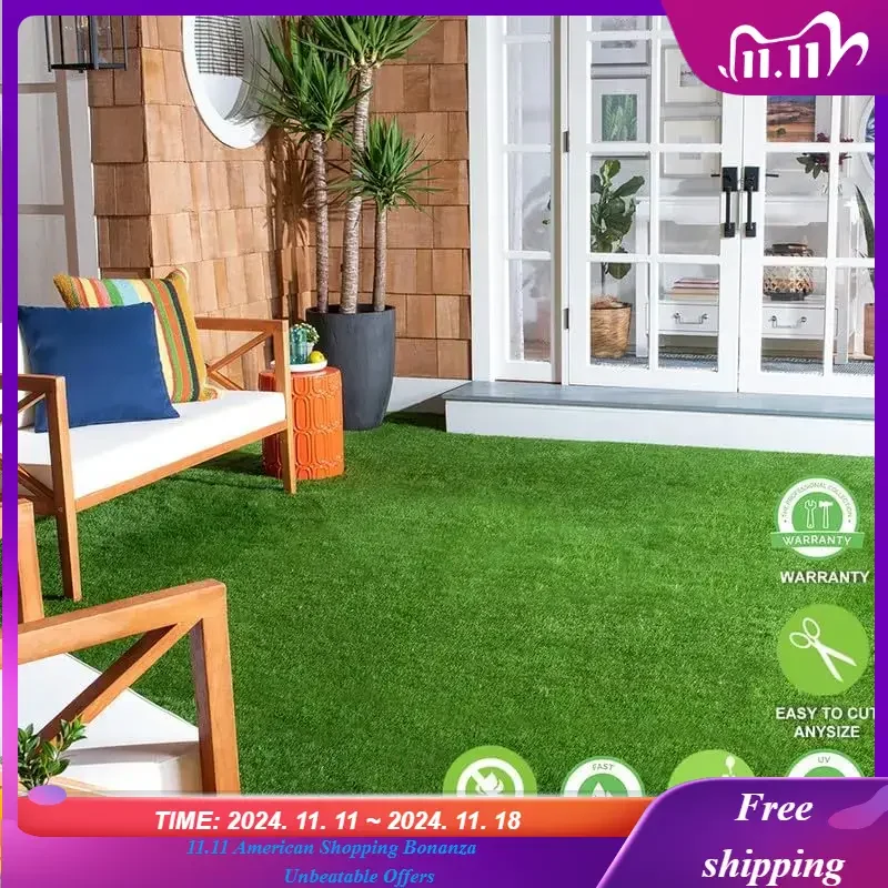 Artificial Grass Turf 15FTX20FT Outdoor Rug 0.8 Inch Fake Grass Realistic Synthetic Turf Mat Drain Holes Artificial Lawn Carpet