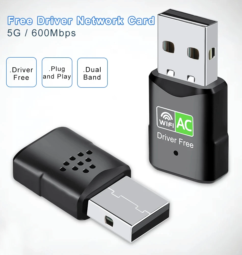 Adaptor WiFi Mini USB 600 3.0 Mbps, adaptor WiFi untuk PC Desktop Laptop, kartu jaringan nirkabel Dual Band 2.4/5GHz