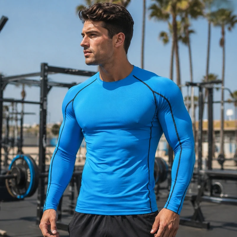Fitness Compression Long Sleeve Shirts Men's Long Sleeve T-shirt Male Running Quick Dry Gym Top Tee Sun Protection Sports Jersey
