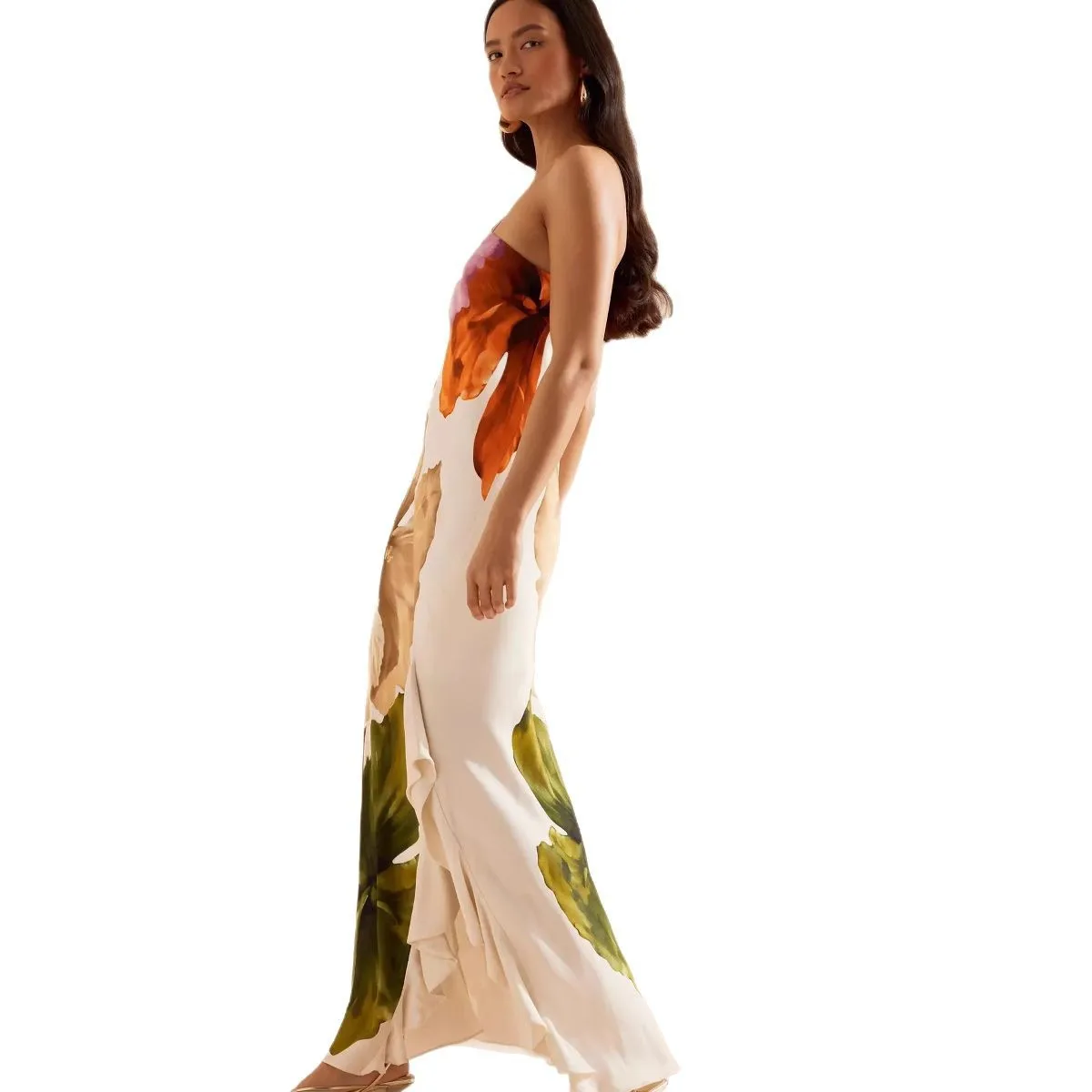 

Fashion Flower Print Off Shoulder Long Dresses Women Sexy Slant Collar Backless Slit Dress Casual Vacation Style Maxi Vestidos