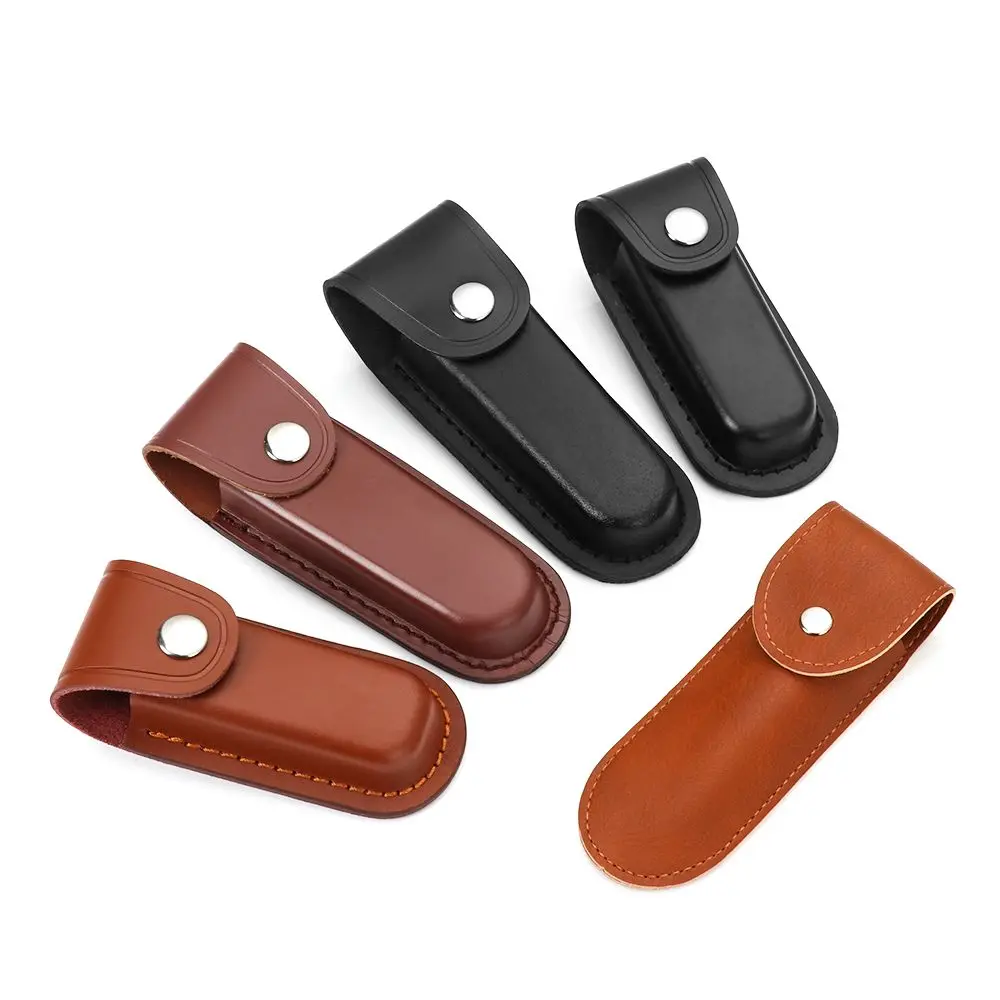 Brown Fold Knife Scabbard Tool Flashlight Belt Loop Case Holder Leather Sheath Pocket Hunt Camp Outdoor Carry Equipment