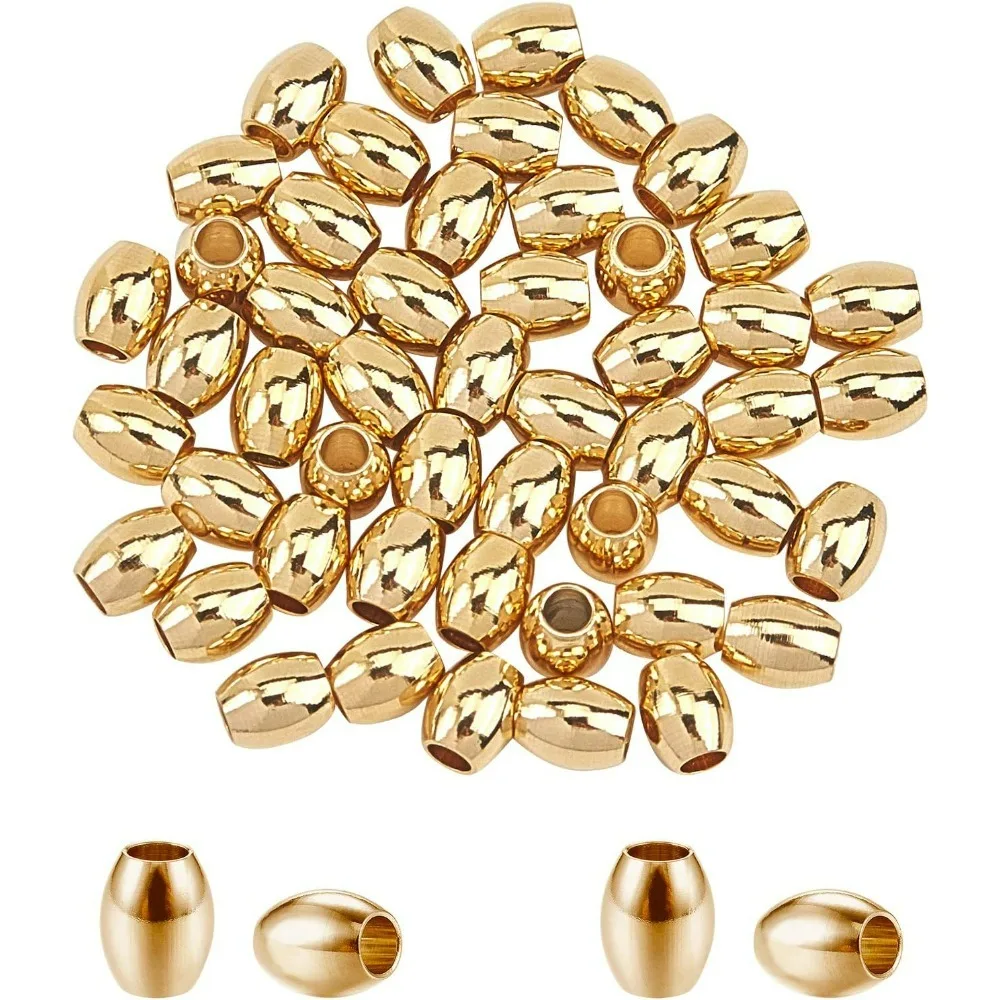 50pcs Barrel Loose Beads Golden Metal Beads Stainless Steel Beads 4mm Mini Bracelet Bead 2mm Hole Spacer Bead for Jewelry