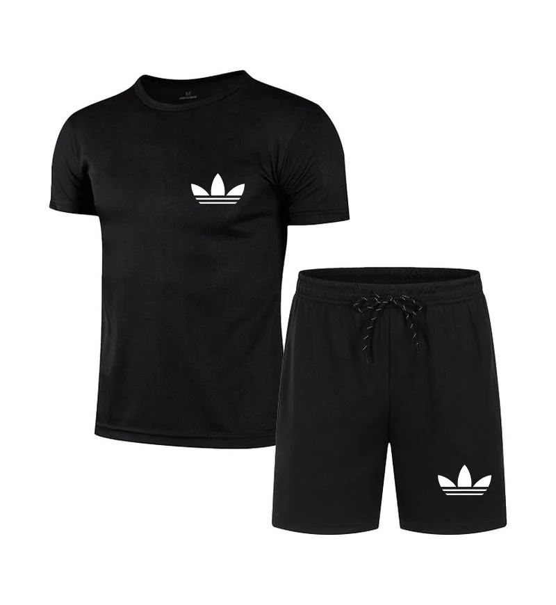 2025 Summer New Men's Brand Set Fashion Quick drying Sportswear Short sleeved T-shirt+Sports Shorts Casual Clothing Jogging