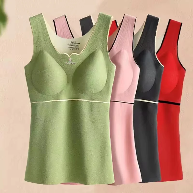 Thermal vest with fleece lining and built-in chest pads, warm underwear for autumn and winter, base layer shirt