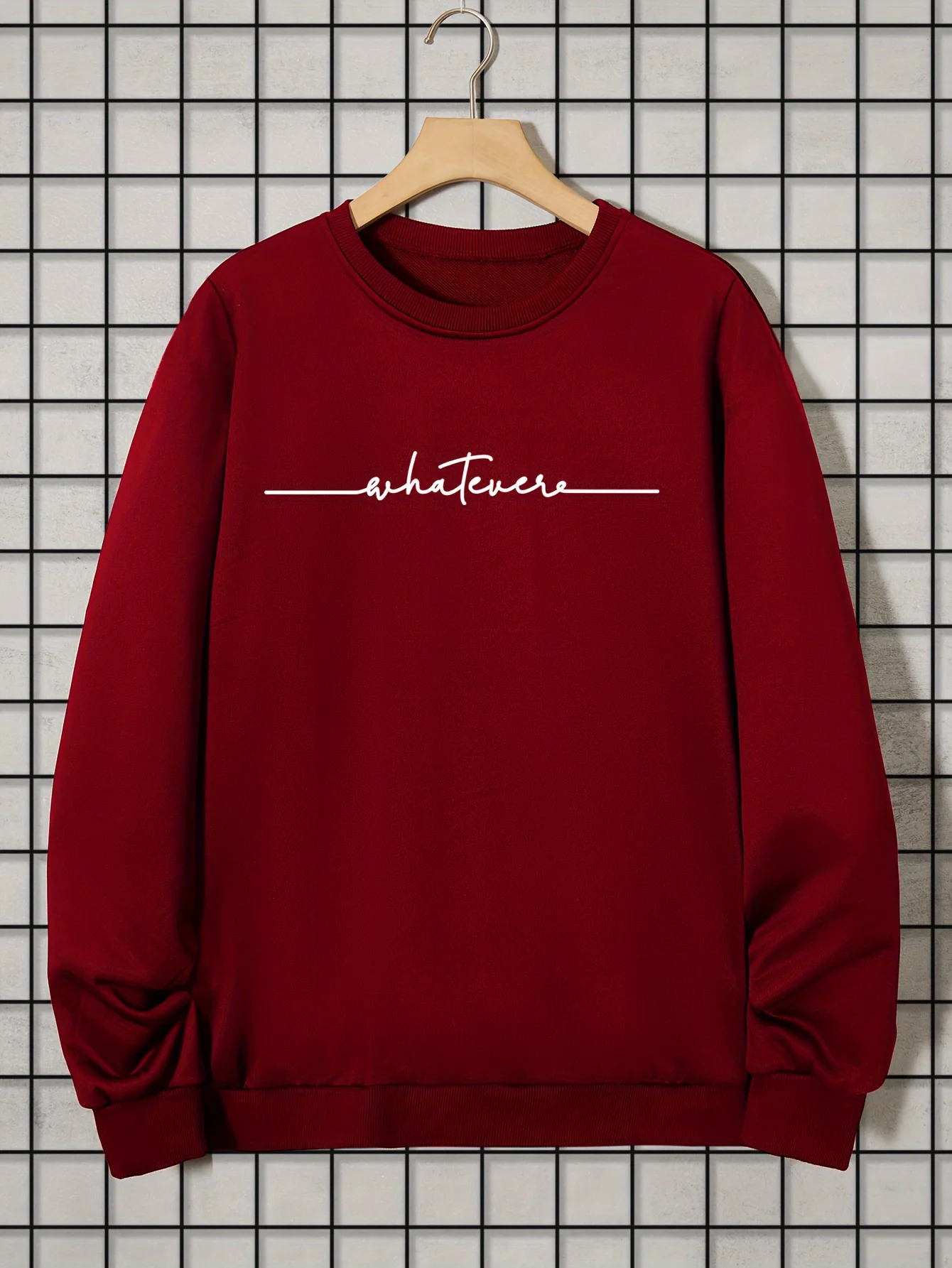 

Мужская повседневная толстовка с круглым вырезом и буквенным принтом — темно-синяя свободная посадка, 100% полиэстер