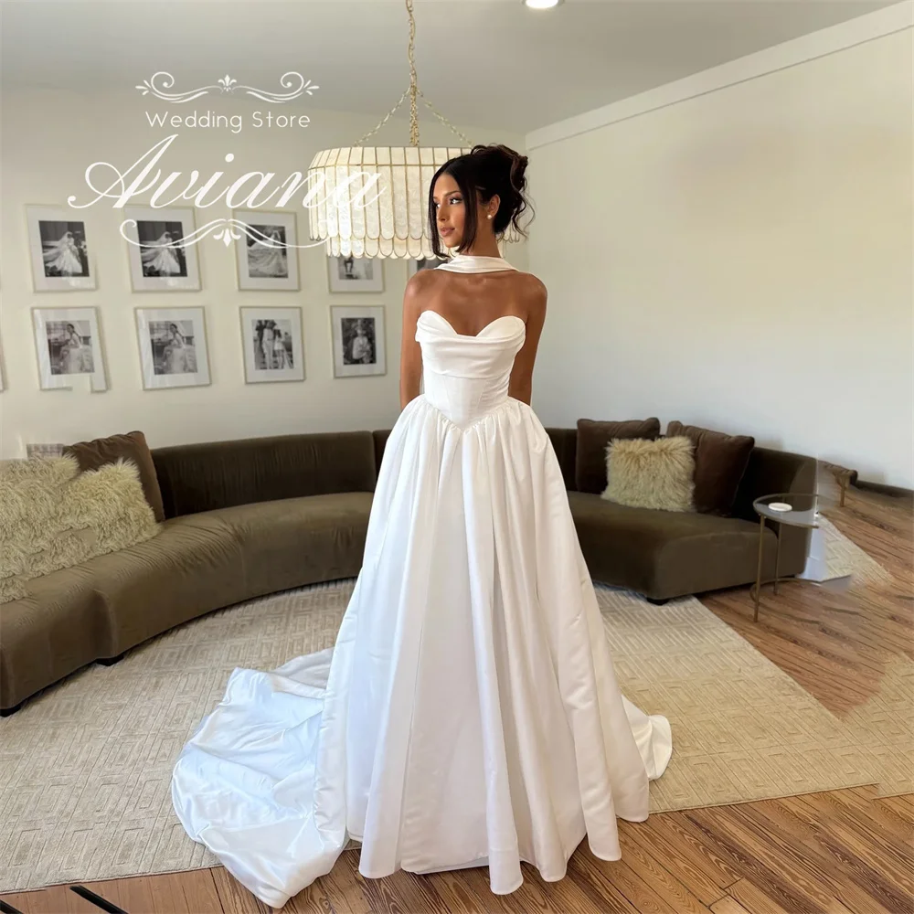 Aviana Customized Wedding Dress Bridal Gown Sweetheart Neckline Halter Design Satin Fabric Ball Gown Silhouette Long Train 2025