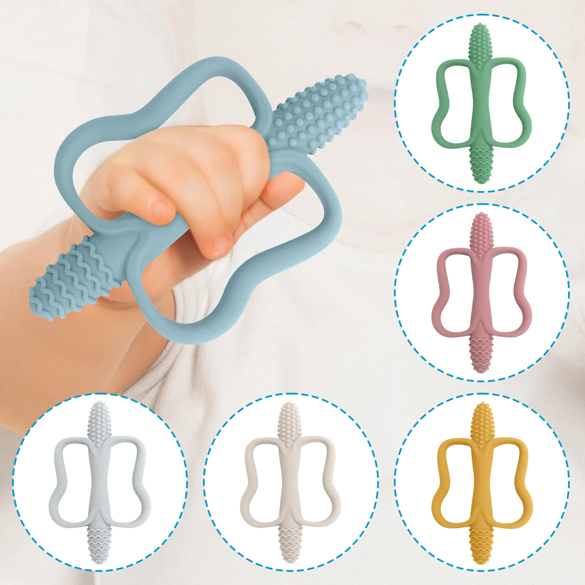 عصا تسنين من السيليكون مكونة من قطعة واحدة مع مقبض، عضاضة لعبة أطفال، 6 ألوان، سهلة الإمساك، عضاضة على شكل ذرة، خالية من مادة BPA. #1