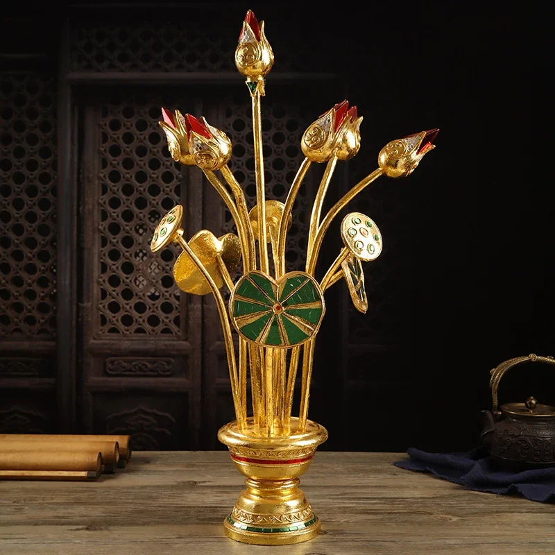 、 lotus ornament South East Asia living room office gold lotus decorative wood carving handicrafts retro entrance decoration