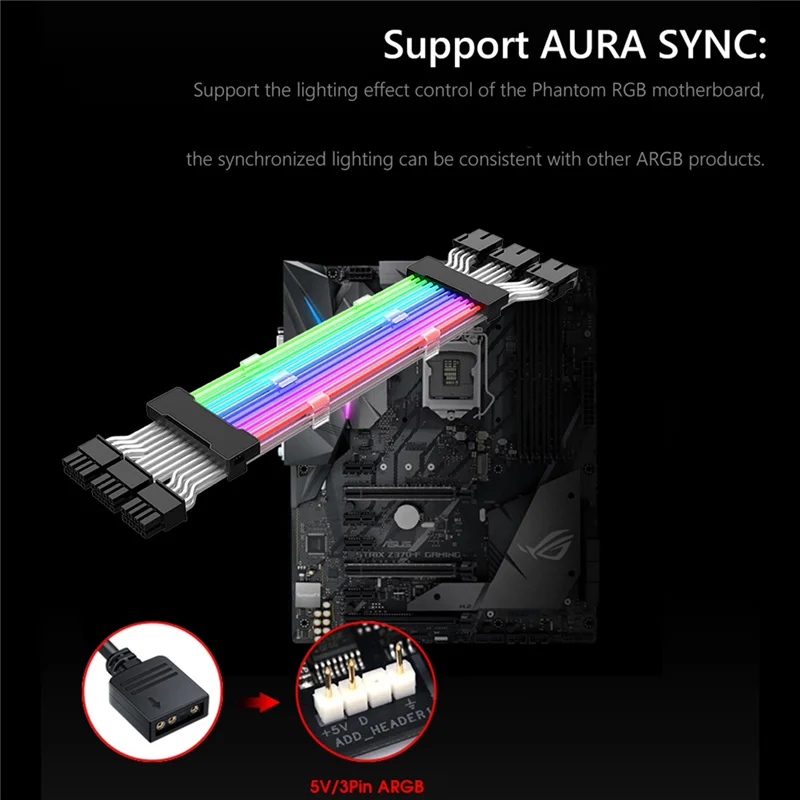 Caja de PC Cable ARGB de extensión PSU ATX PCI-E GPU Línea de color neón ARGB Streamer Transferencia Tarjeta gráfica Cable de alimentación-POS