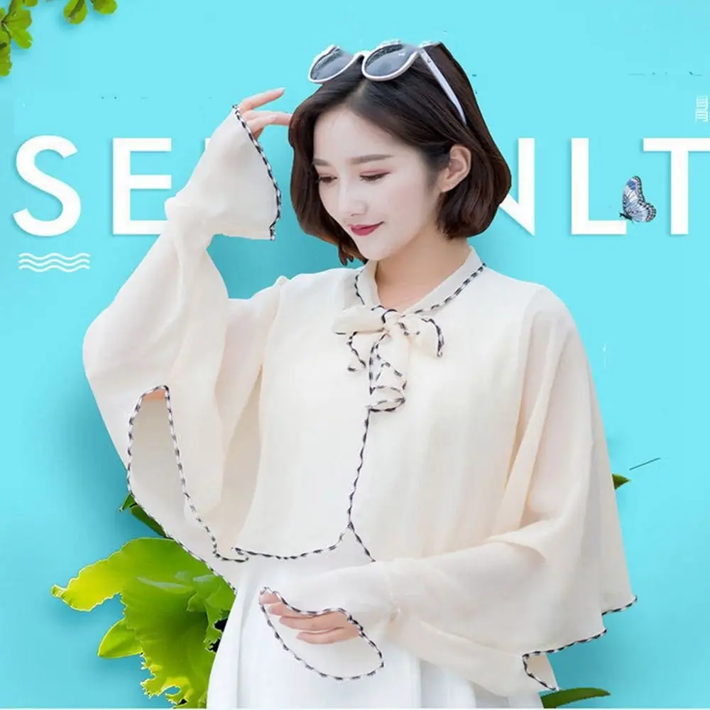 

Cycling and Driving Sunscreen Female Wraps Long Sleeves Chiffon Scarf Sunscreen Shawl Korean Style Shawl Sun Protection Cape