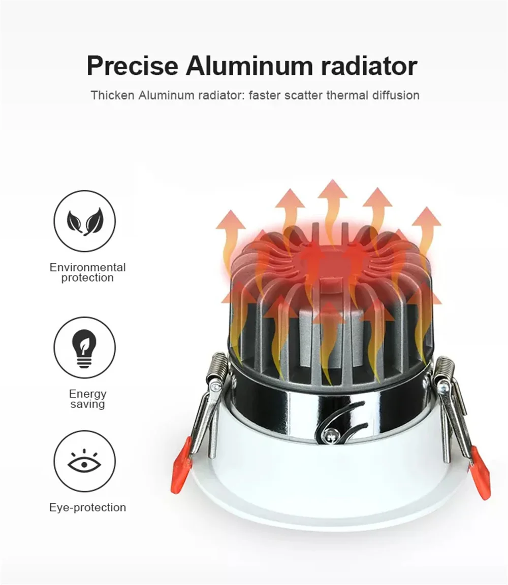 Carcasa de aluminio de alta calidad para empotrar en el techo, luz descendente LED para iluminación comercial del hogar, SMD, 7W, 9W, 10W, 12W, 15W, 18W, 20W, 24W