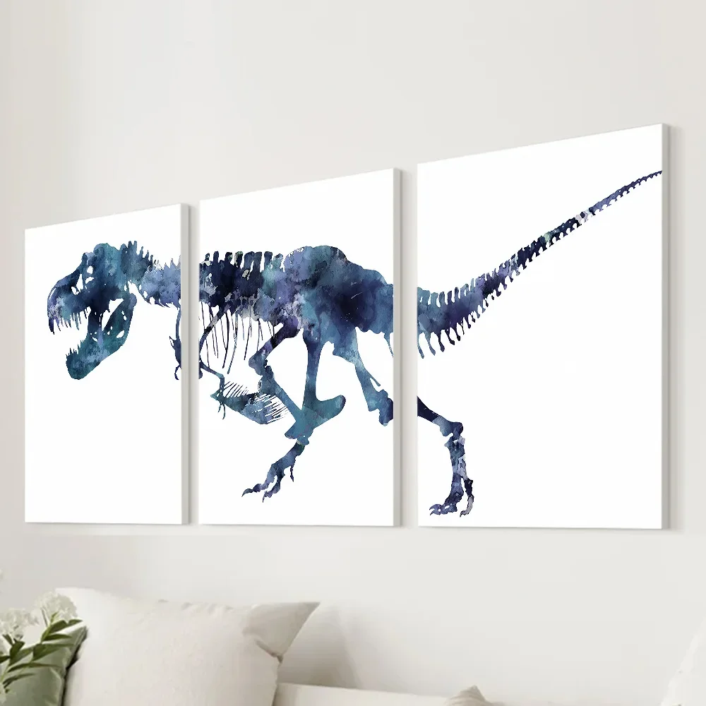 3pcs/set Dinosaur Animal Art Oil Painting Canvas with Wood Frame Draw Wall Decor Home Room Decorations