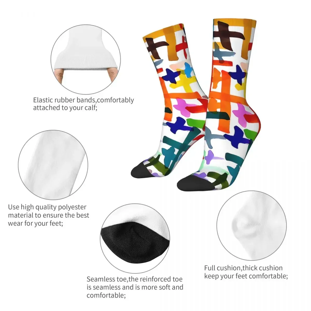 Funny Crazy Sock for Men Colorful Crosses Pattern Hip Hop Cross Crucifixion Quality Pattern Printed Crew Sock Casual Gift