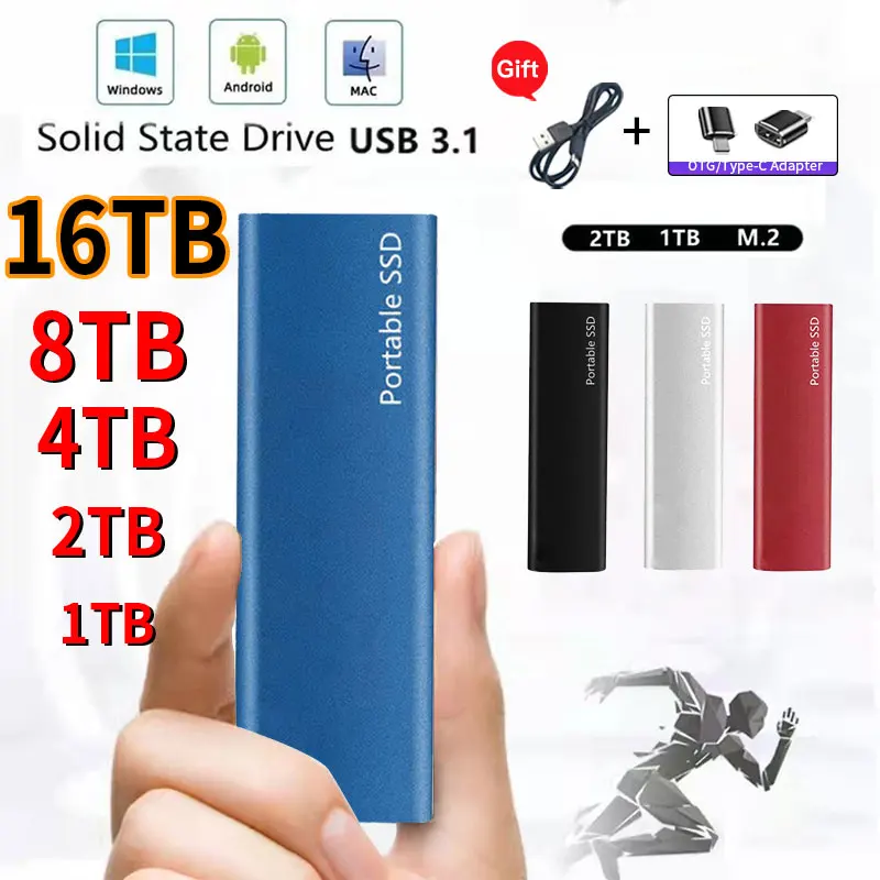 SSD External 2TB Mobile Solid State Drive Flash Drive Portable TypeC USB3.1 Mini Slim High Speed Transfer Flash Memory Device