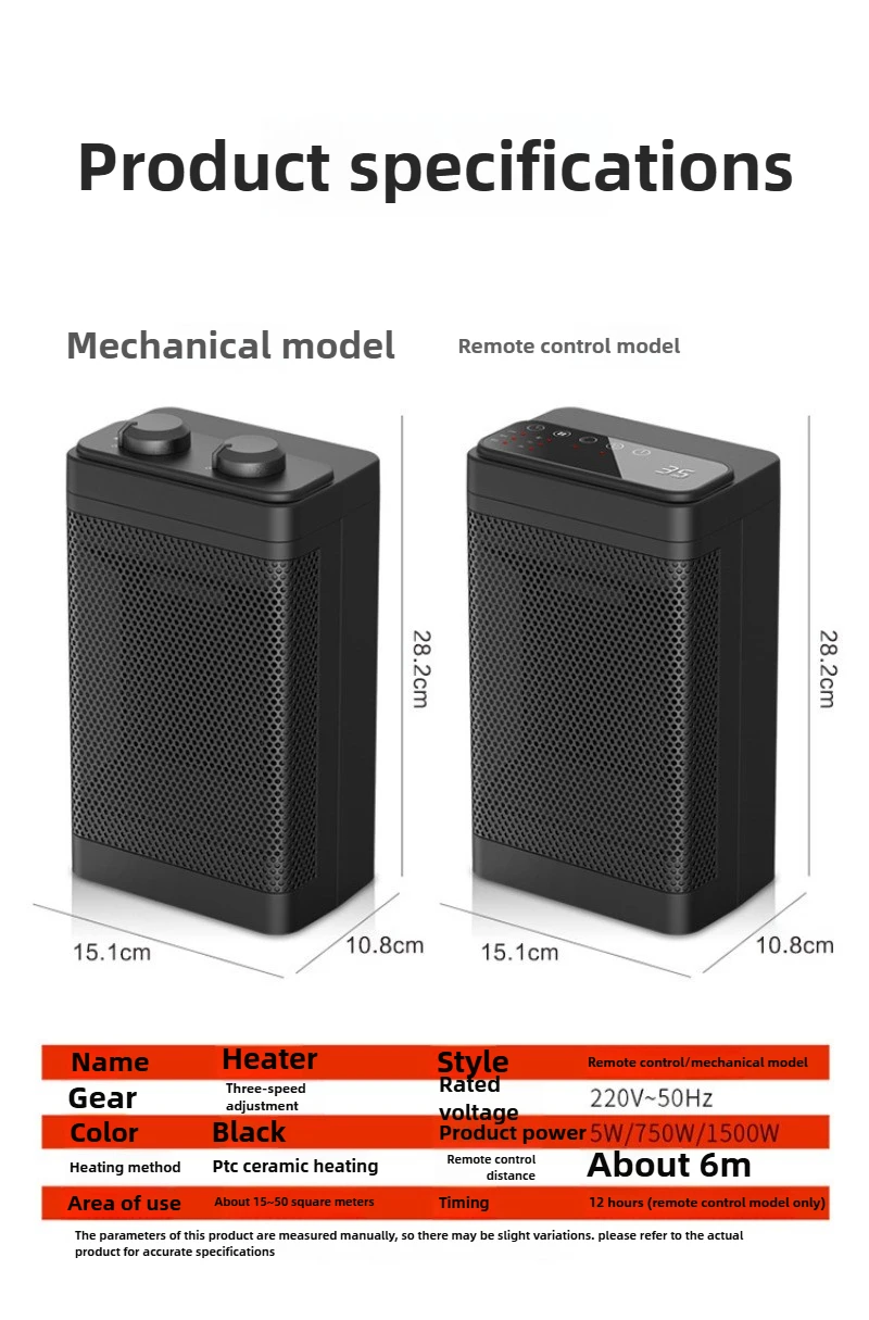 

Household Desktop Electric Heater with Remote Control Touch Screen PTC Heating 3 Gears Shaking Head for Comfortable Warmth