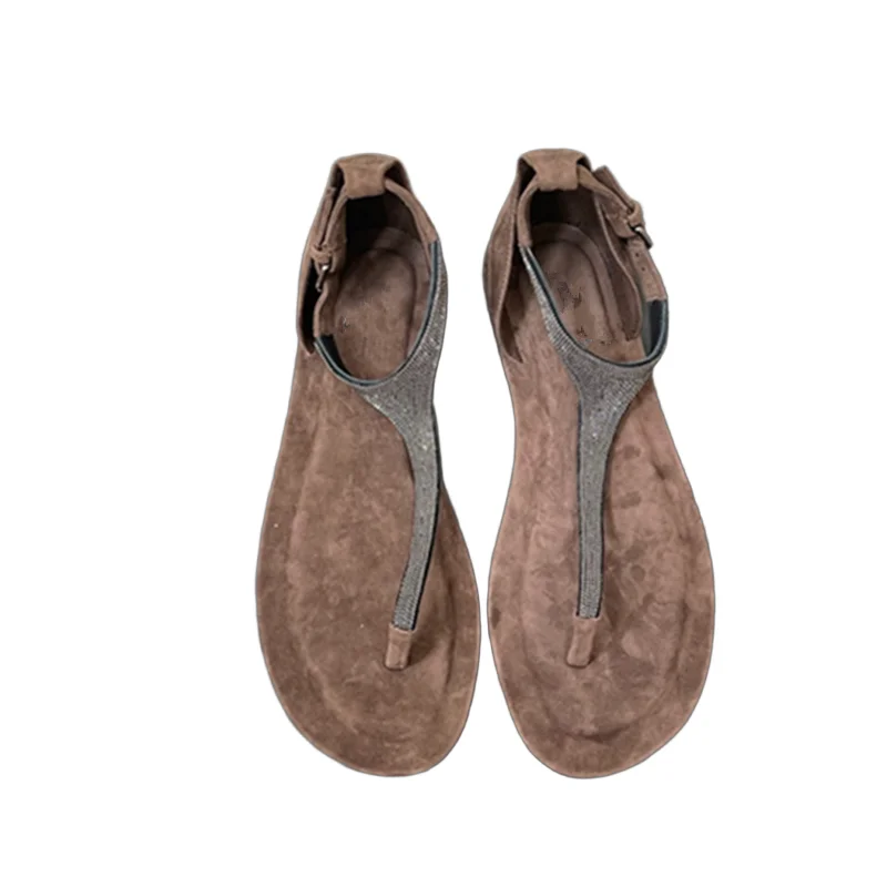 

Withered Nordic Minimalist Genuine Leather Sandals Flip Flops Shoes Women Fashion Ladies Retro Diamond Flats Shoes