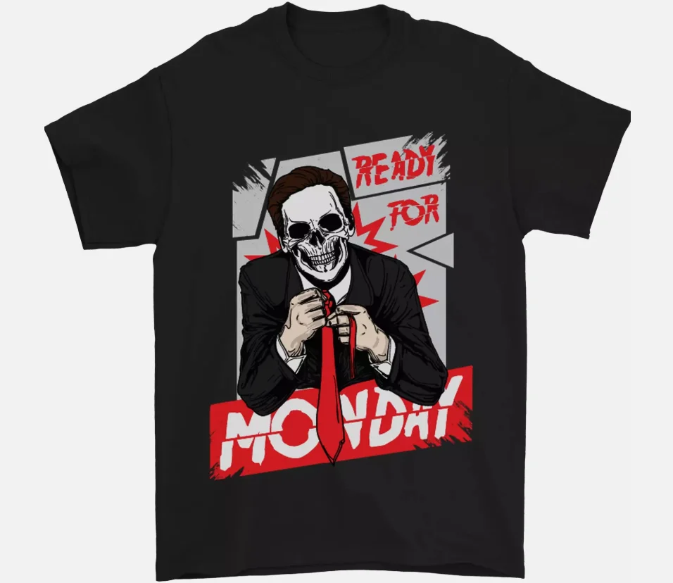 

Men's Funny Work Skull Graphic T-Shirt - Ready for Monday Humor Cotton Short Sleeve Tee Hot Sale Casual Top