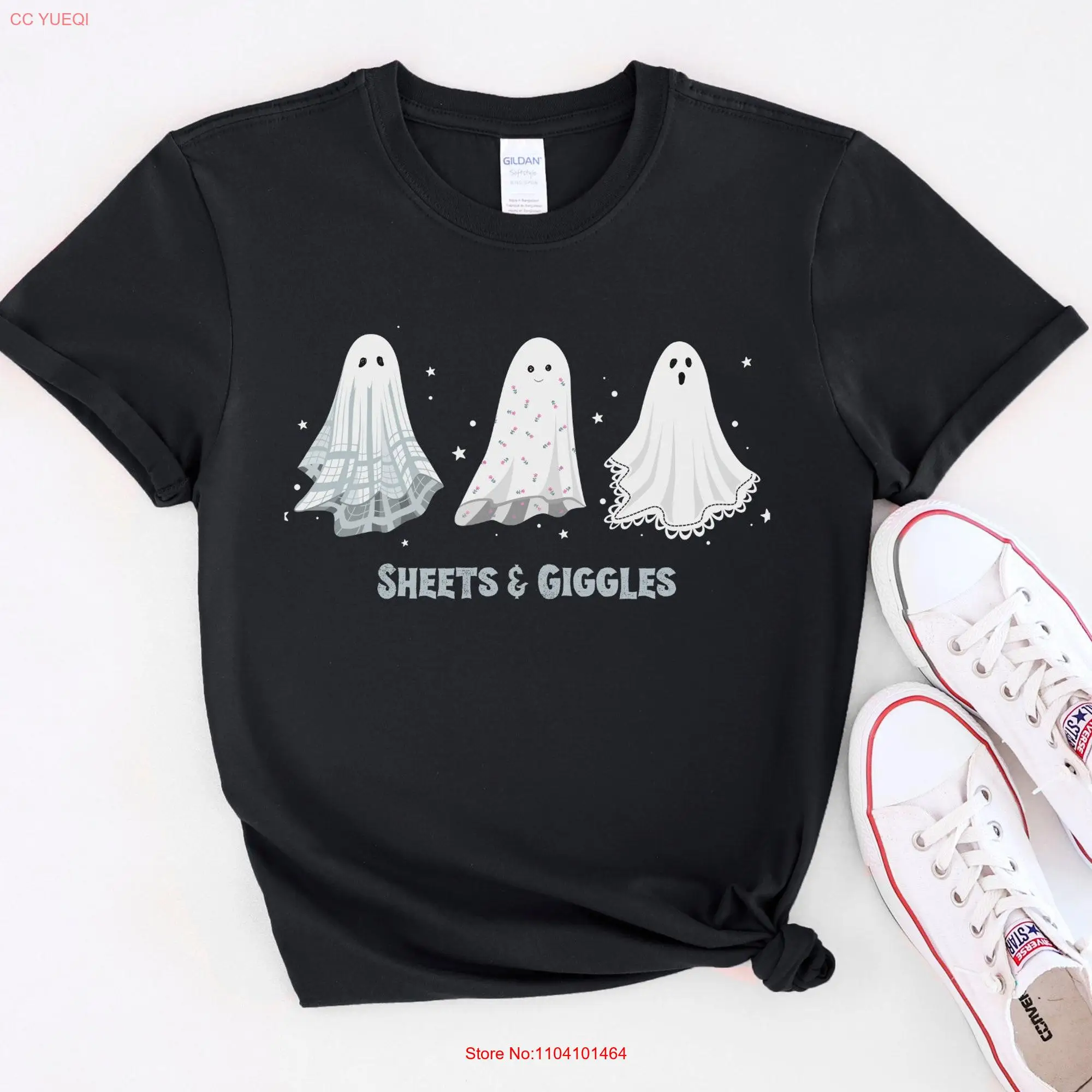 Sheets Giggles Cute Ghost Funny Halloween Softstyle T Shirt long or short sleeves