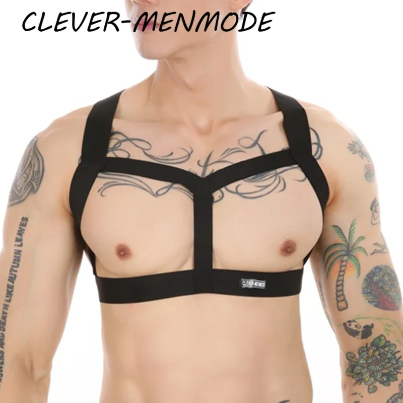 CLEVER-MENMODE Men's Sexy Harness Hollow Out Body Bondage Belt BDSM Chest Halter Exotic Lingerie Fetish Costumes Club Stage Wear