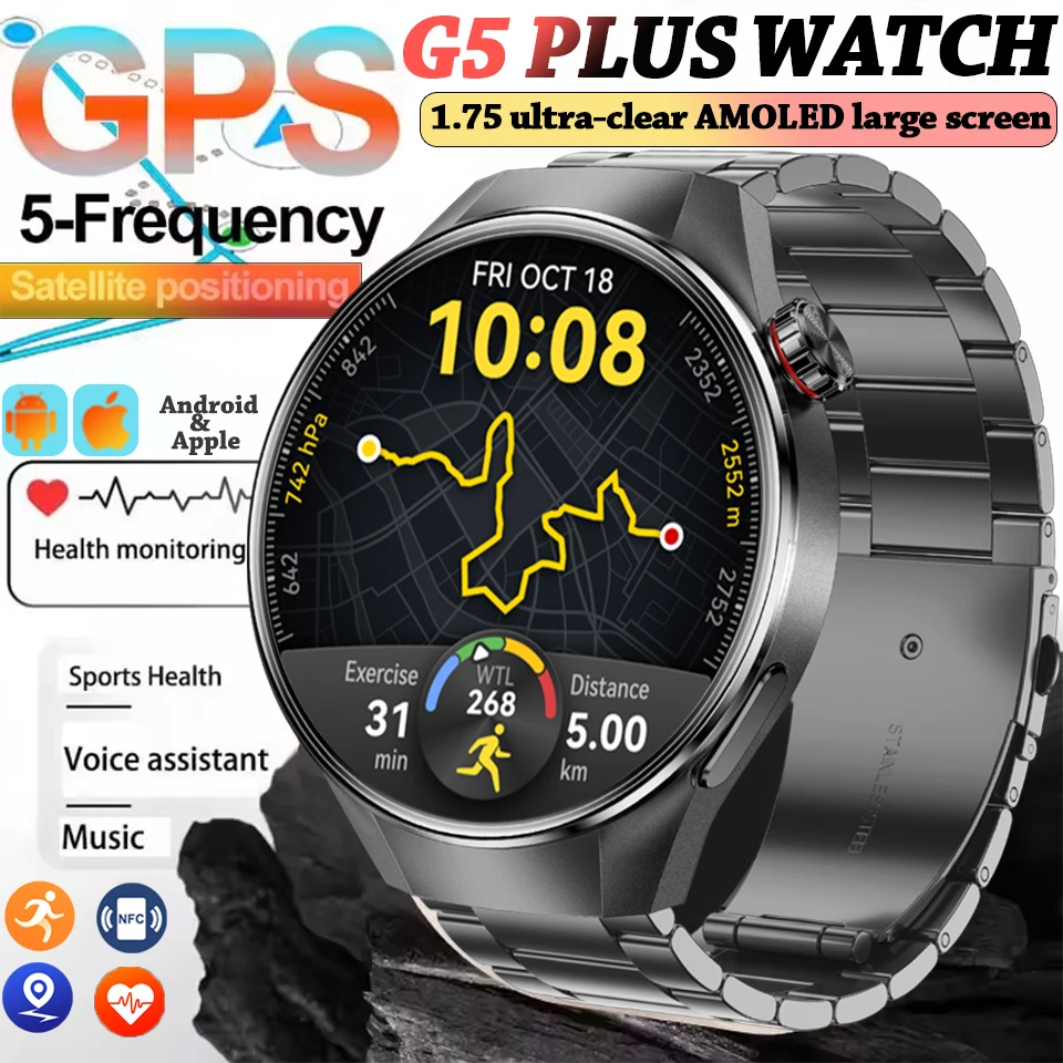 

2025 New Outdoor Sport SmartWatch G5 Plus GPS Track Bluetooth Call Men Women SmartWatch 1.75inch AMOLED Waterproof Compass Watch