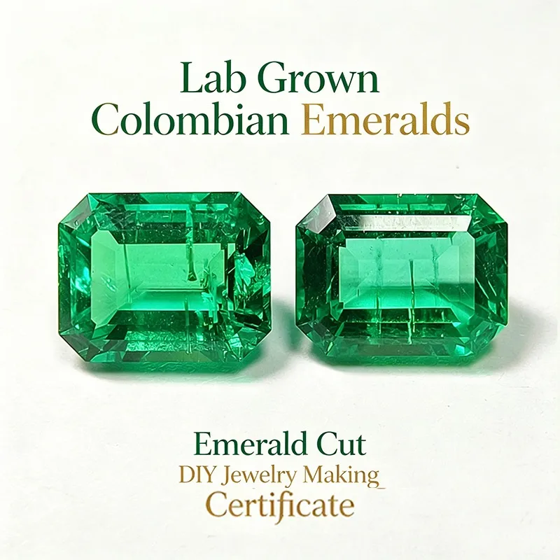 Lab Grown Columbia Emerald Gemstone Charms Beads Green Color Emerald Cut DIY Jewelry Making Ring Main Materials Certificate