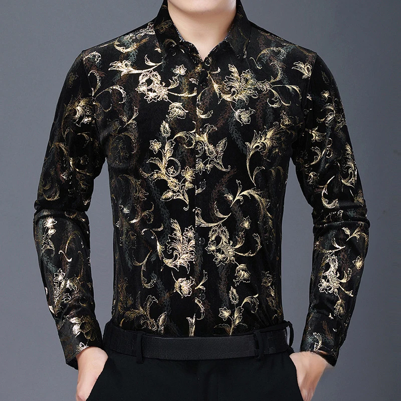 026 Spring Autumn Men's Thin Lapel High-Grade Pattern Long Sleeve Shirt Fashion Casual Loose Top