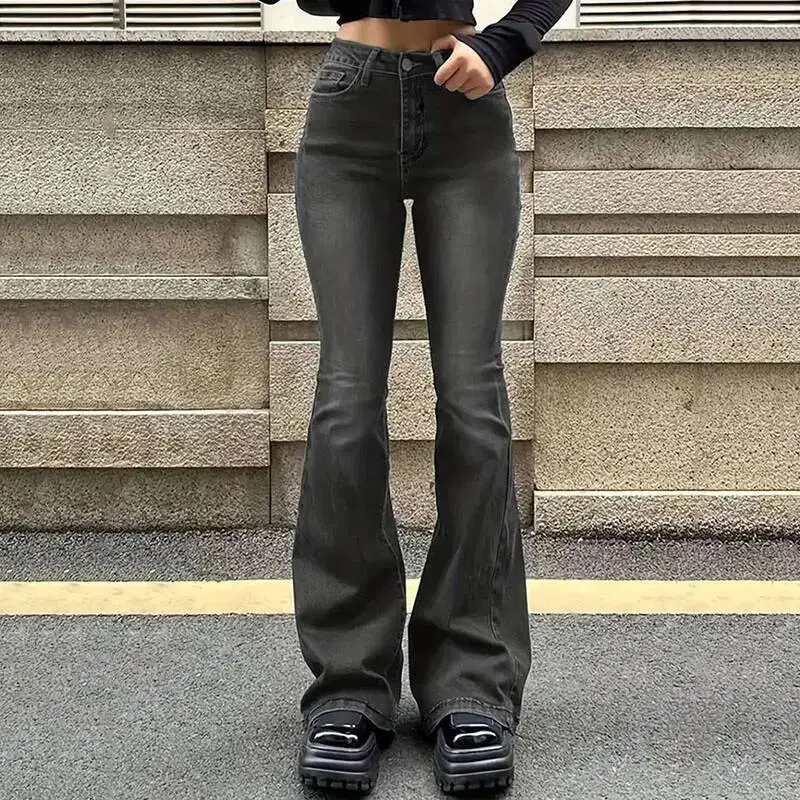 

Lucyever женские джинсовые расклешенные брюки винтажные американские уличные тонкие Y K панк джинсы женские классические широкие брюки с высокой талией