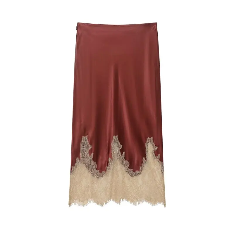 Winter 2025 New Arrival Women's Fashion Mid-Waist Design Versatile Quality Half Skirt Elegant Commute Lace Contrast Color