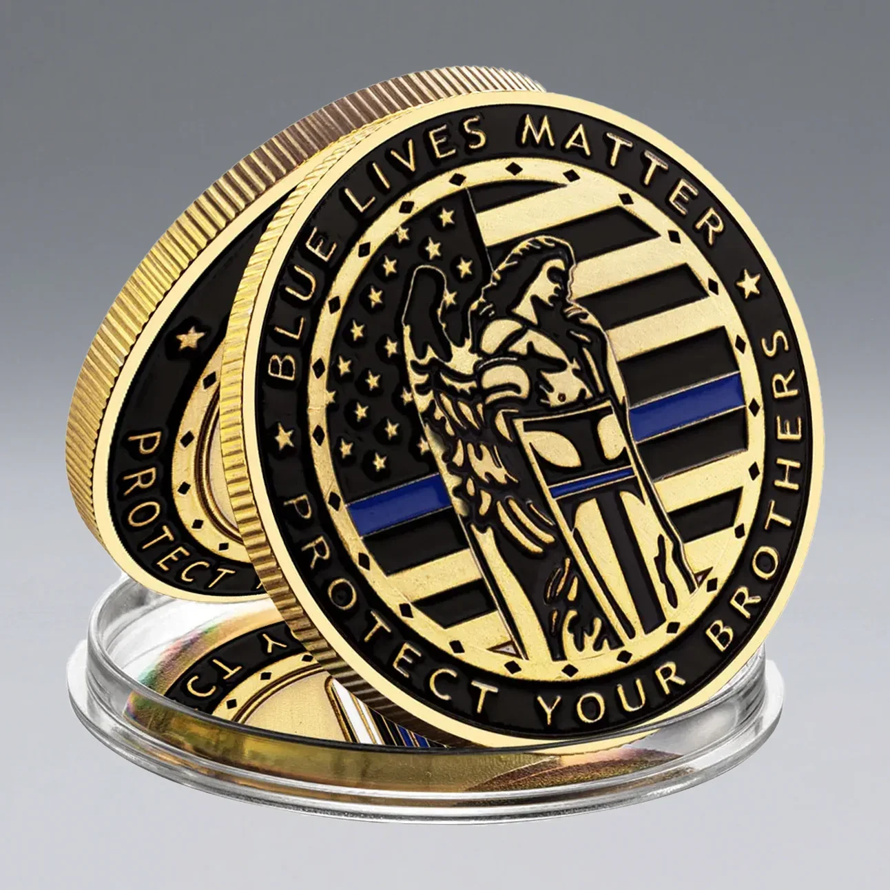 Gold Plated Blue Live Police Commemorative Coins Protect Your Brother Back The Blue Commemorative Coin of USA