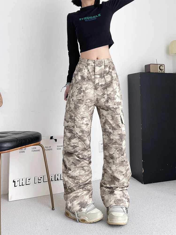 Women Camouflage Cargo Pants Baggy Streetwear 90s Aesthetic Harajuku Japanese 2000s Style Y2k Emo Pants Vintage Trousers Clothes