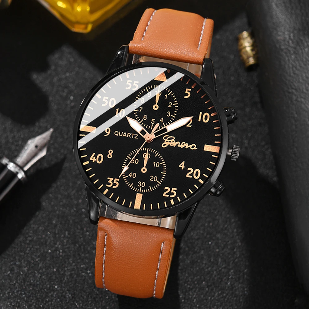 2024 Fashion Mens Sports Watches Man Business Quartz Wristwatch Luxury Brown Leather Bracelet Men Casual Luminous Clock Watch