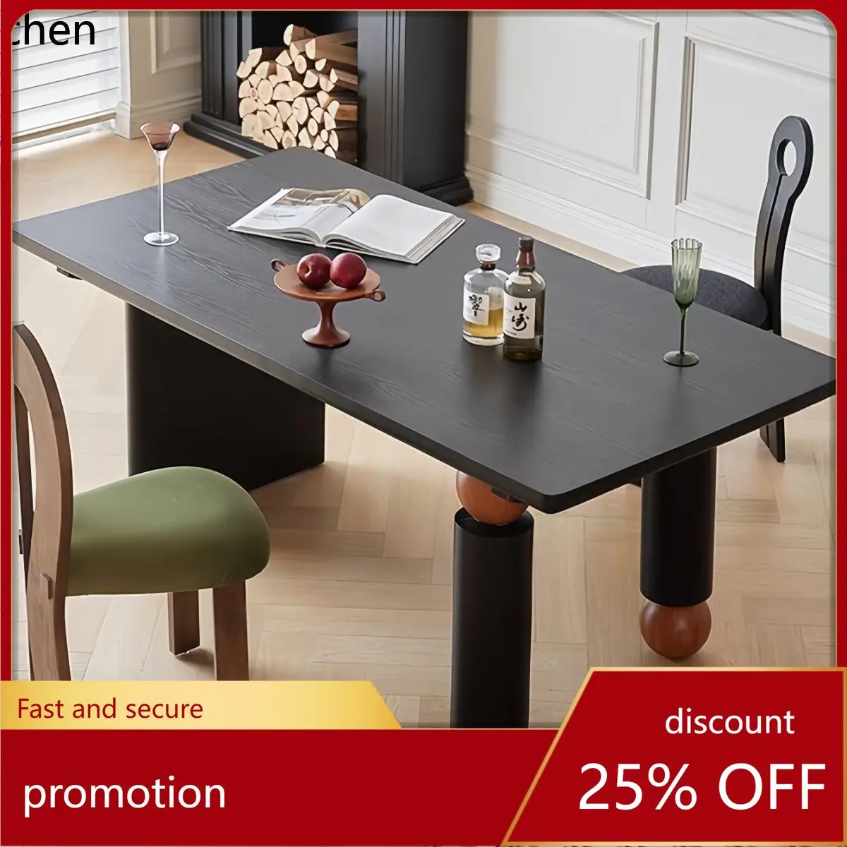 

HXL Black Solid Wood Rectangular Dining Table Modern Desk Creative Office Oval