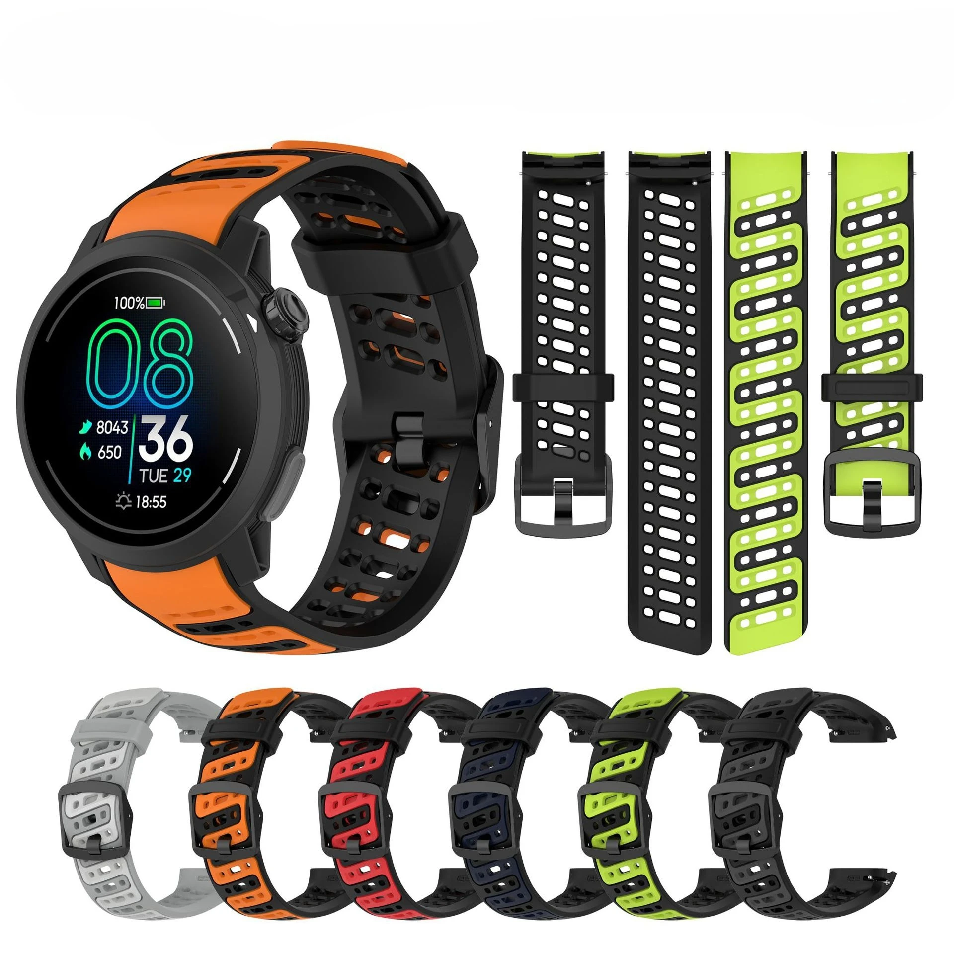 Pulseira de silicone de dois tons de 22 mm para Coros Pace Pro Pulseira de silicone respirável com listra em ziguezague de dois tons para relógio Coros